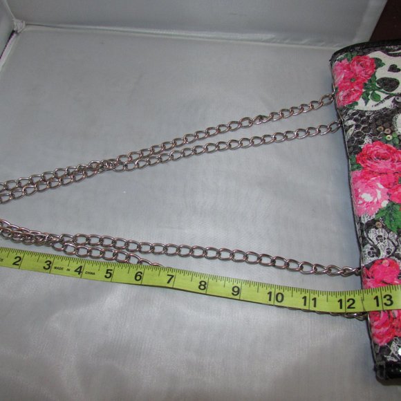 Betsey Johnson Sequin Skull Rose Satchel Shoulder Bag Pre-Owned As Is - Picture 9 of 10